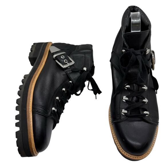 Marc Fisher Indre Platform Hiker Boot Leather Black size 10 - Picture 1 of 8